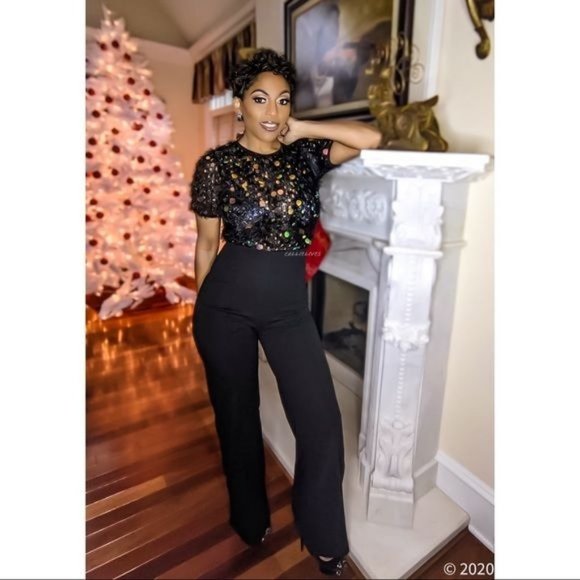 Callie Coin: Feathered Sequin Furry Knit Jumpsuit S M L - Picture 9 of 17